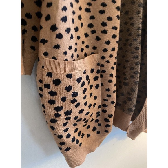 New She + Sky Brown/Black Dalmatian Print Open Front Long Cardigan Sweater Large - Picture 4 of 7